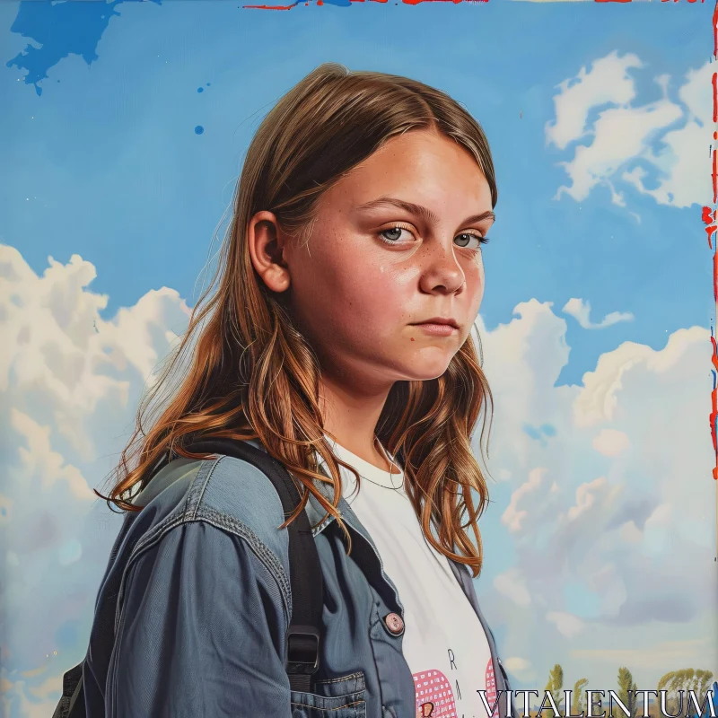 AI ART Greta Thunberg's Determined Look Amidst a Cloudy Sky