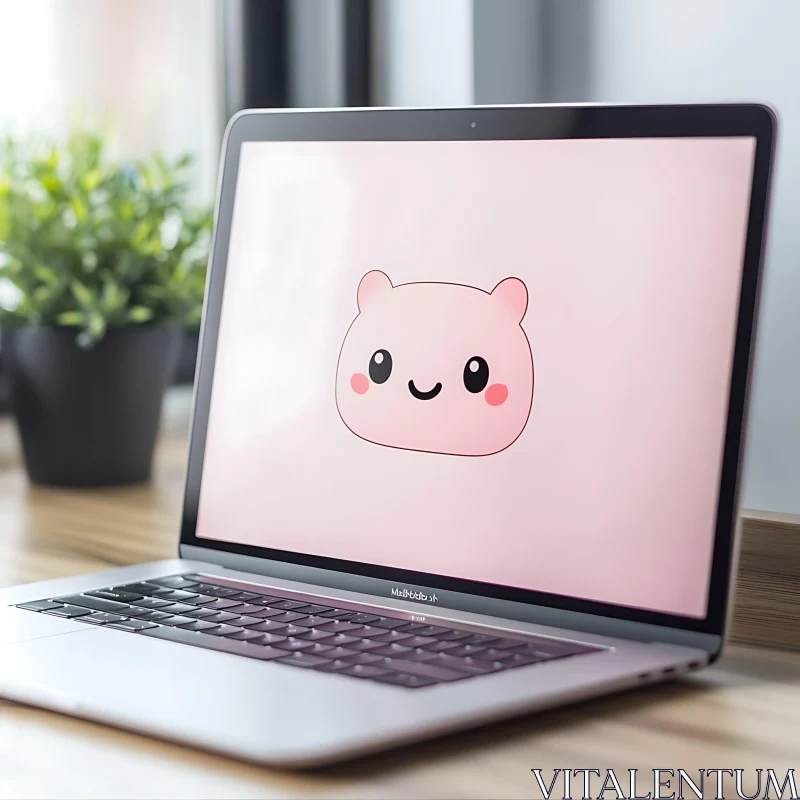 Cute Cartoon Face Displayed on Laptop AI Image