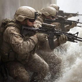 Military Squad in Water, Armed and Ready