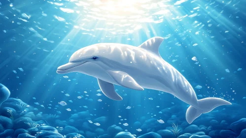 Dolphin Underwater with Sun Rays