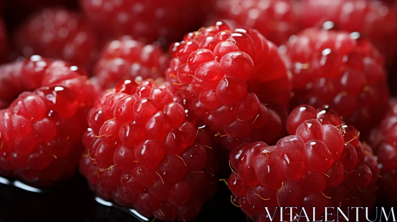 Close-up Raspberries on Dark Background: A Study in Translucency AI Image
