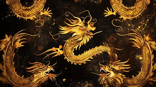 Mythical Golden Dragons Art