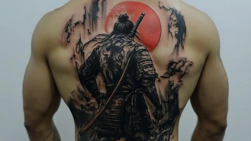 Warrior Back Tattoo Under Red Moon