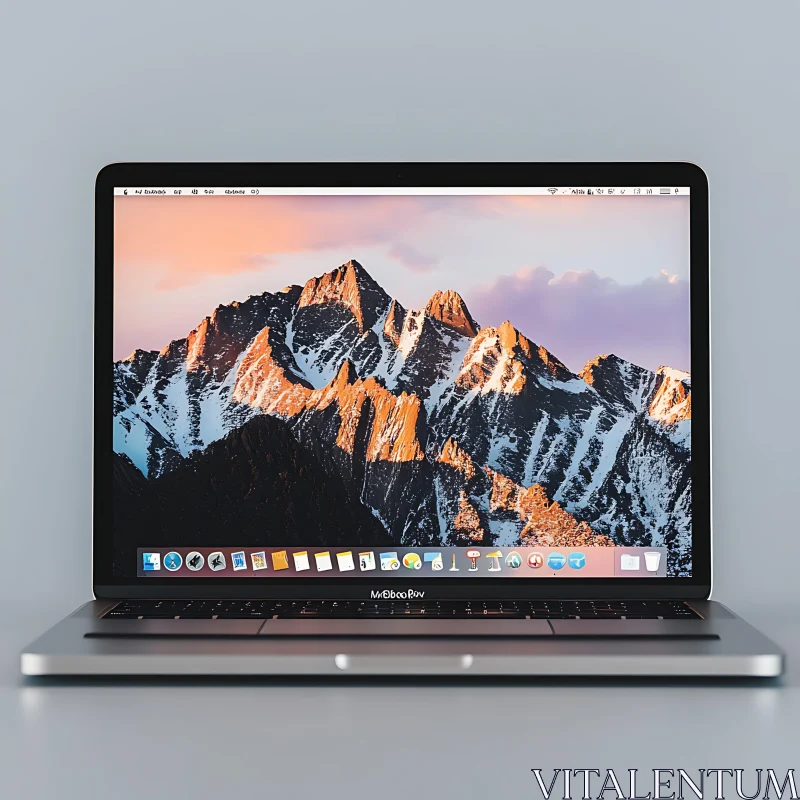 Sleek Laptop Featuring Mountainous Wallpaper AI Image