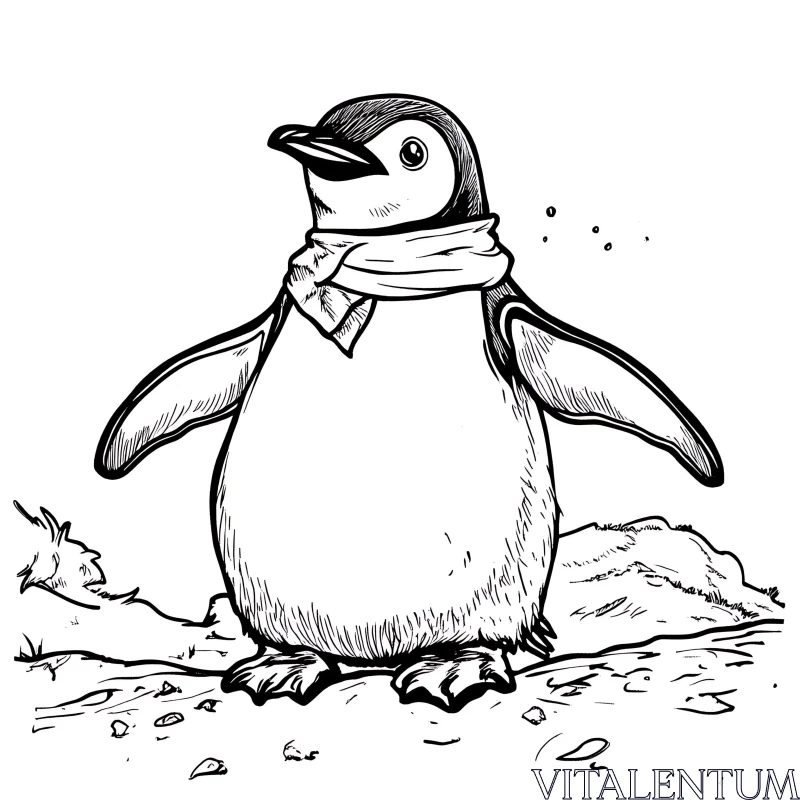 Black and White Penguin Sketch AI Image