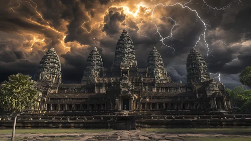 Ancient Temple with Stormy Sky