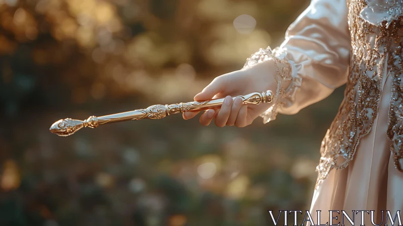 AI ART Ornate Golden Wand Held by Woman