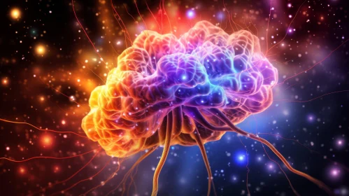 Luminous Brain in Celestial Space | Raw Energy Illustration
