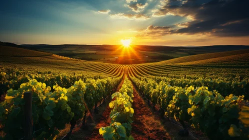 Sunset Over Vineyard: A Futurist Perfection