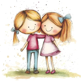 Whimsical Watercolor Girls Best Friends