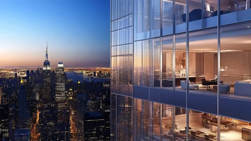 Modern Apartment with Skyline View at Dusk