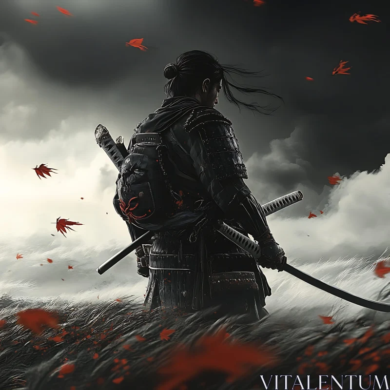 AI ART Lone Samurai with Katanas