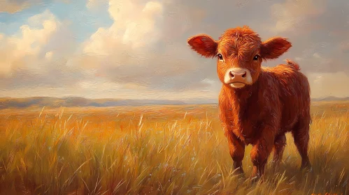 Rustic Cow in a Serene Landscape