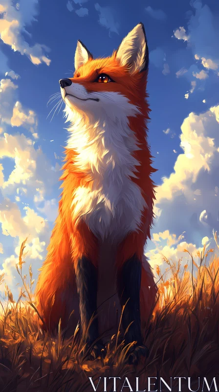 Elegant Fox Amidst Golden Fields AI Image