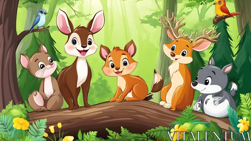 Forest Friends: An Adorable Gathering of Woodland Animals AI Image