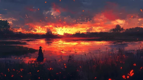Fiery Sunset Reflections on Lake