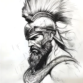 Monochrome Illustration of Ancient Soldier