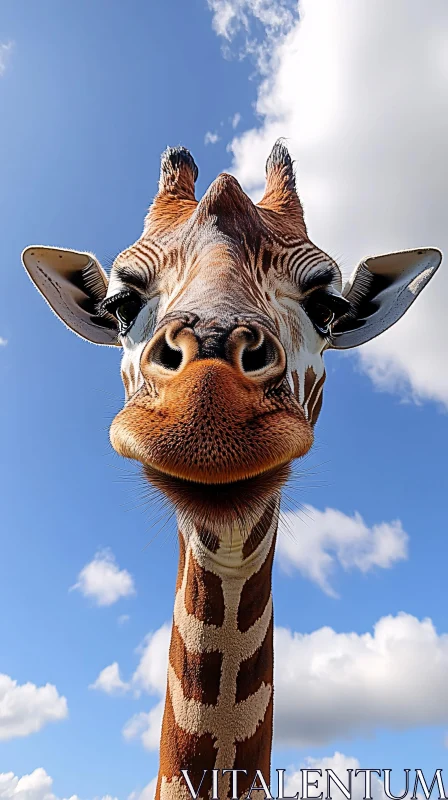 Giraffe Face Portrait in Nature AI Image