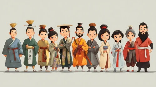 Cartoon Figures in Ancient Chinese Dress