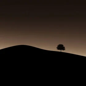 Lone Tree at Dusk Minimalist Landscape