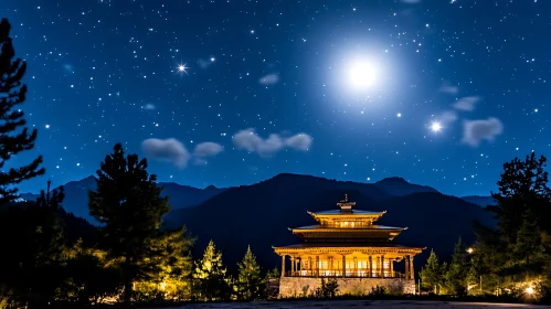 Night Scene of Building with Starry Sky