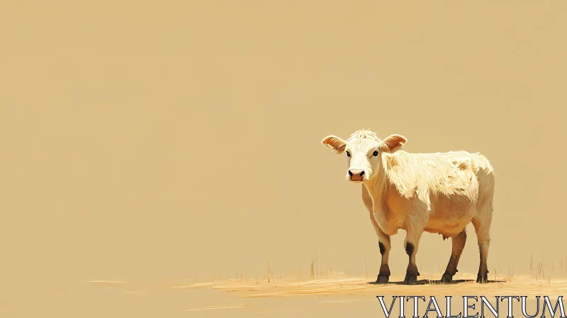 Minimalist Cream-Colored Cow Scene AI Image