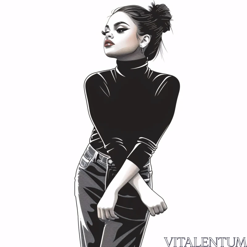 Selena Gomez Stylish Portrait Illustration AI Image