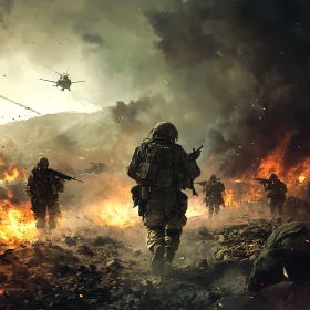 Battlefield Advance: Soldiers Amidst Fire