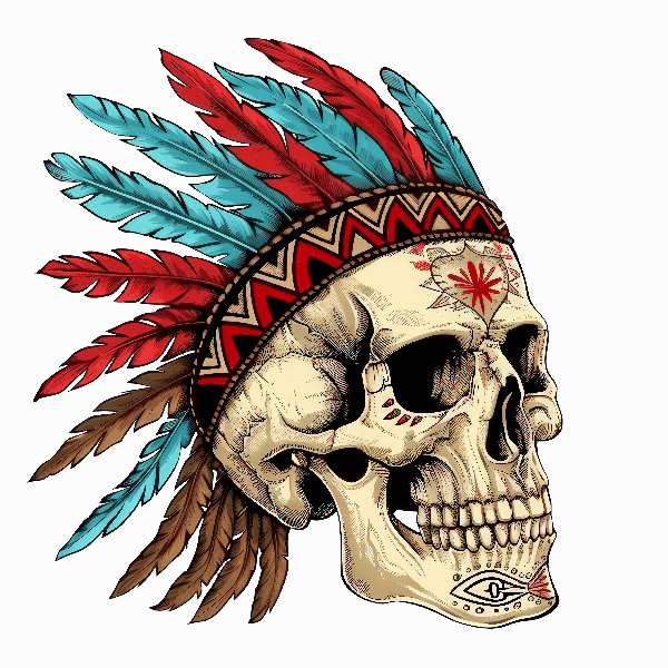 Artistic Skull Design with Feather Headdress POD Design