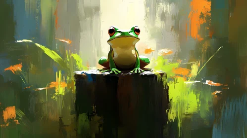 Frog Art with Abstract Nature Background
