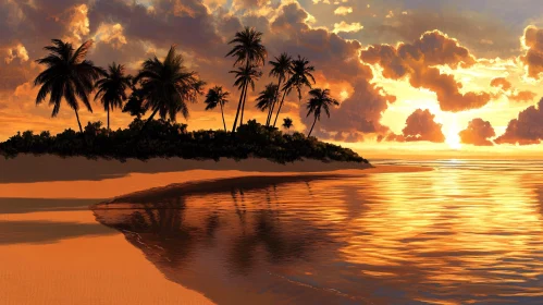 Tropical Sunset Scene at Beach