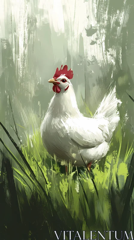 AI ART Farmyard Serenity: White Chicken Art