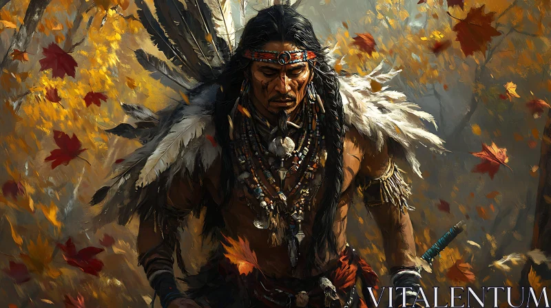 AI ART Indigenous Man in Fall Landscape