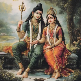 Serene Hindu Deity Couple Portrait