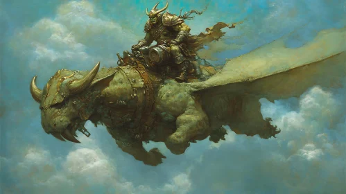 Fantasy Art of Orc on Dragon