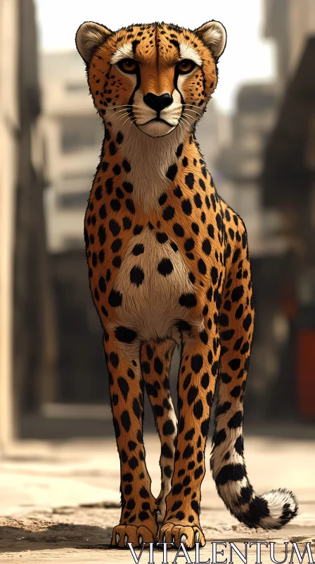 Cheetah Walking in the City AI Image