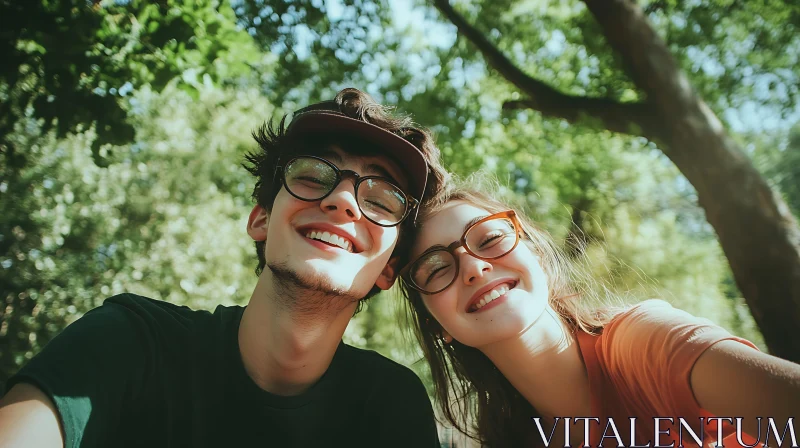 Smiling Couple Portrait in Greenery AI Image