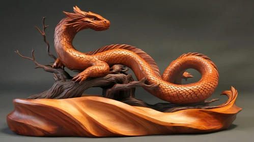 Intricate Wood Carved Dragon Figurine