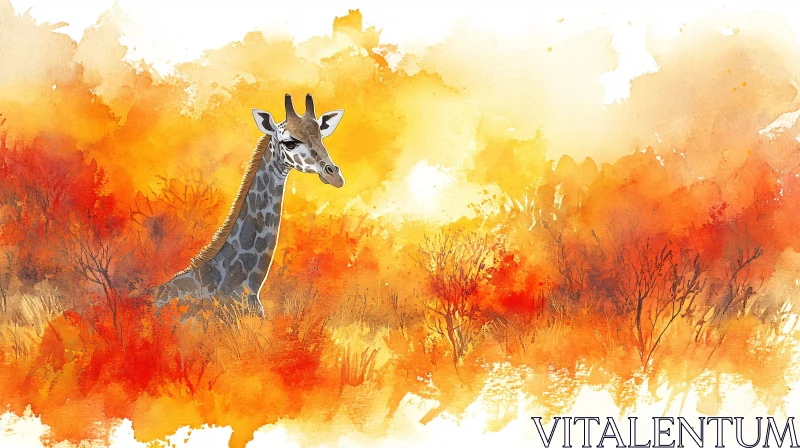 Watercolor Giraffe Art AI Image