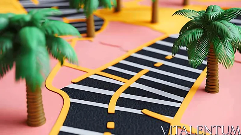 Miniature Palm Tree Road Art AI Image