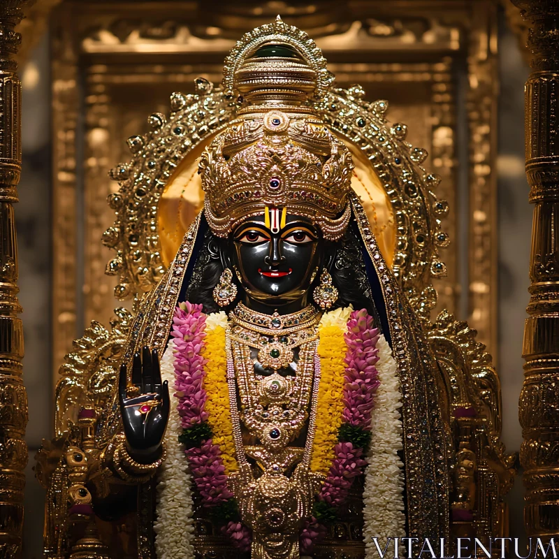 Ornate Deity Statue with Floral Adornments AI Image