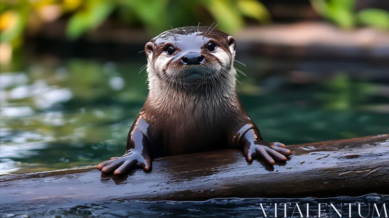 AI ART Adorable Wet Otter on a Log