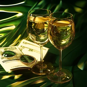 Elegant Wine Glasses with Golden Liquid