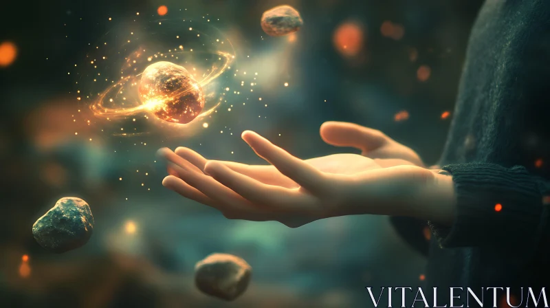 Hands Embracing a Cosmic Sphere Artwork AI Image