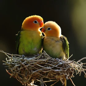 Peach-Faced Lovebirds Nesting Portrait