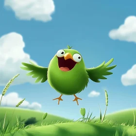 Cartoon Bird Flying in Sunny Sky