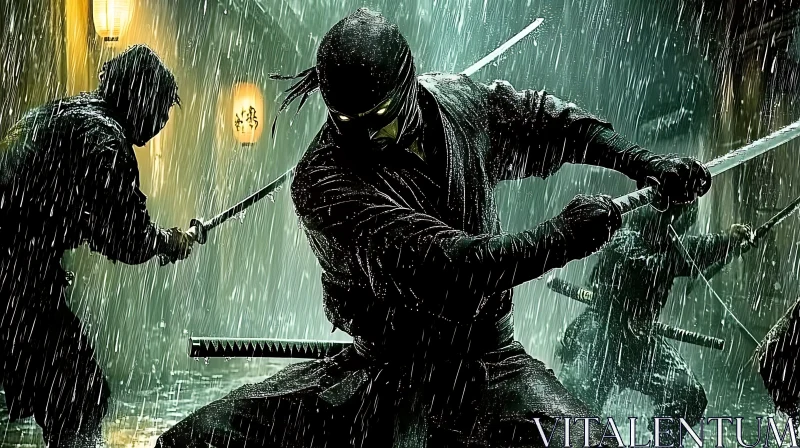 Ninja Warriors in the Pouring Rain AI Image