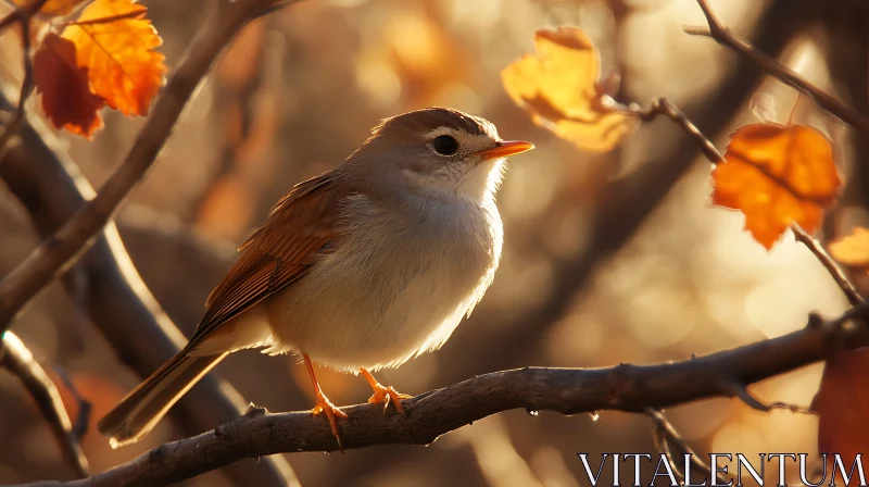 AI ART Autumn Bird Perched on Tree Branch