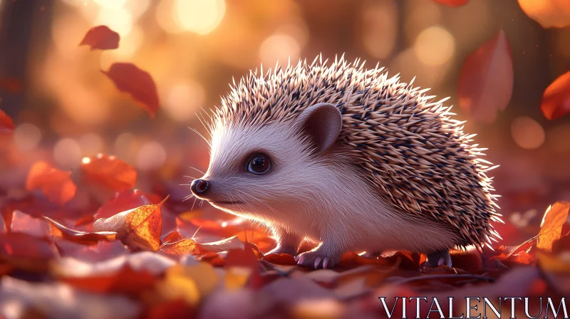 Hedgehog in Autumn Scene AI Image