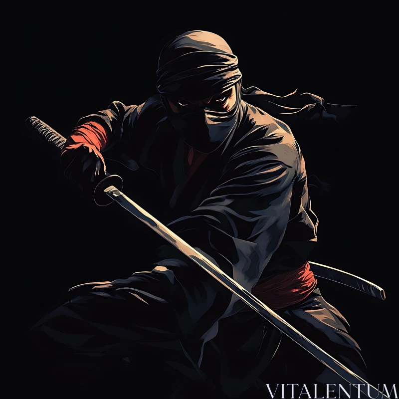 Shadowy Ninja with Gleaming Katana AI Image